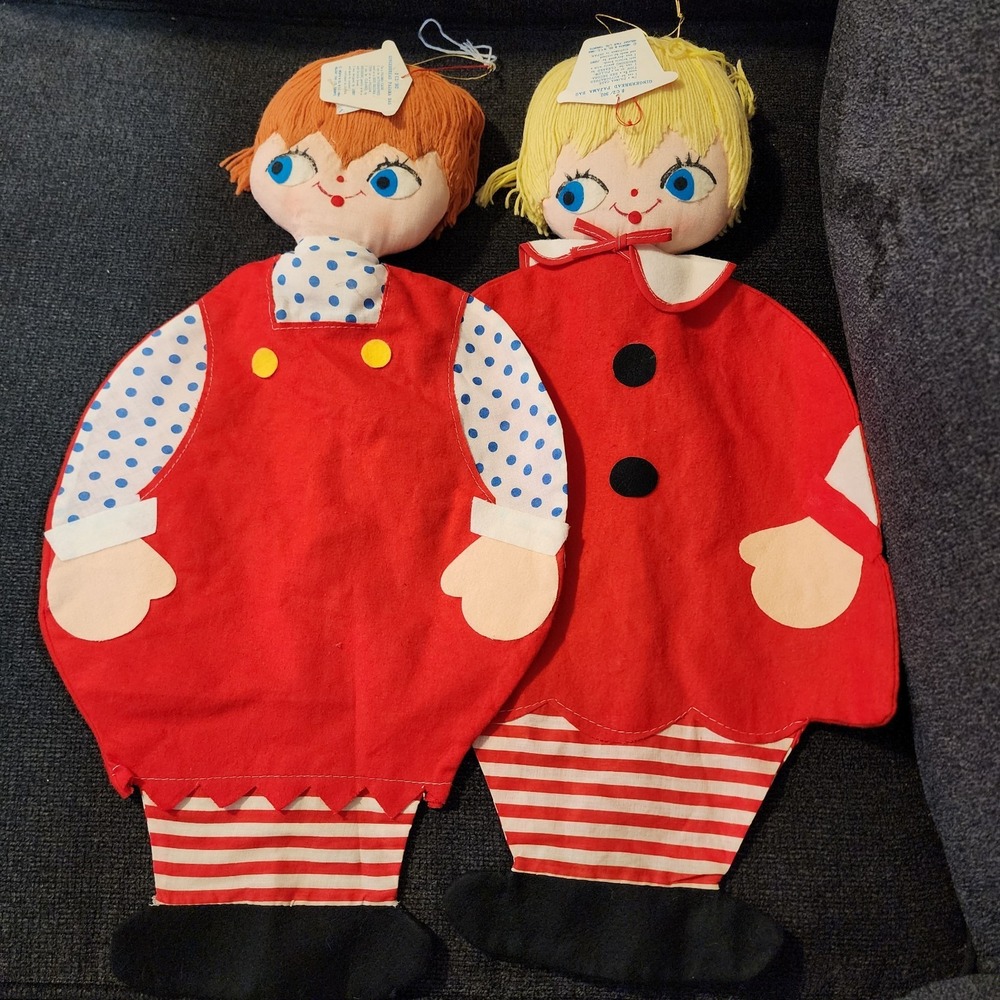 RARE Lot of 2 Vtg‎ Holiday Fair Felt Pajama Bag Japan Boy & Girl